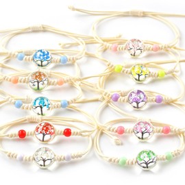 Hopton Friendship Bracelets, Pack of 10 Braided Friendship Bracelets, Adjustable Bracelet, Friendship Colourful Flowers for Women, Girls, Children, Glass, Glass