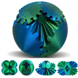 Gear Sphere, 3D Printed Gearsphere - The Steampunk Whirling Wonder Fidget Gear Ball, Gearsphere Cube Fidget Toy for Office and Home, Stress Relief Cool Stuff Toys Gift for 3+ Age Kids Adult, Blue