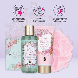 Accentra Bath Gift Set for Women POSY OF FLOWERS, Body Care Set in Elegant Gift Box, 4 Piece Relaxation Gift for Women