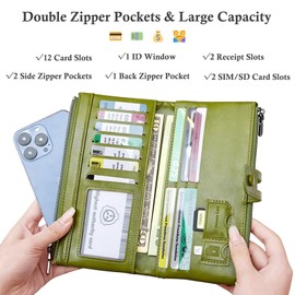 Bakurok Wallet for Women RFID Blocking Soft Bifold Slim Wallets Double Zipper Coin Purse Clutch Ladies Credit Card Holder