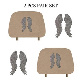 ALLBrand Universal Fit Car Truck Crystal Bling Rhinestone Studded Beige Seat Headrest Covers - Pack of 2 (Angel Wing-Beige)