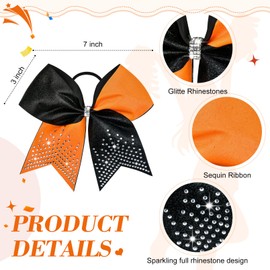 6PCS Glitter Cheer Bow Large Cheer Bows Rhinestones Hair Bows Girls 8"Cheerleading Bows Bulk Elastic Band Ponytail Holder for Teen Girls College Sports Competition Black Orange