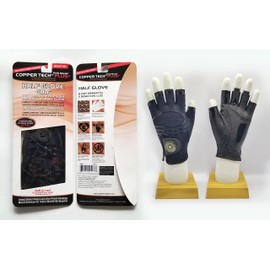Copper Tech COPPERTECH Plus Womens Half Glove Worn ON Left Hand (White/Black, MED to LG(ONE Size FIT Most), Worn on Left Hand)