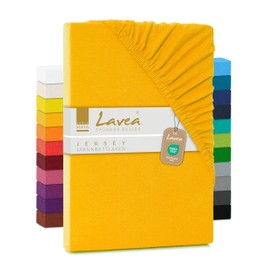 Lavea Jersey Fitted Sheet, Maya Series, 100% Cotton, High-Quality Workmanship, Elasticated and Oeko Tex 100 certified, golden yellow, 120 x 200 cm