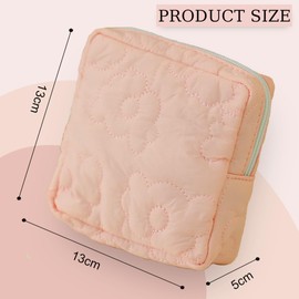 BMQY Makeup Bag, Small Travel Cosmetic Pouch Corduroy with Zip, Cosmetic Bags Diamond Quilting, Cute Make Up Bag for Women Girls with Compartments (Flower-Pink)