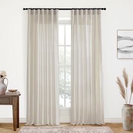 XTMYI Oatmeal 100 Inches Long Country Curtains for Living Room,Sheer Linen Curtains for Bedroom,50 Inches Wide