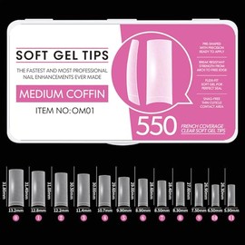 550 Piezas de Uñas Postizas para DIY en Casa, Incluye 12 Tamaños, Tips para Uñas Soft Gel para Uso en Salones, Uñas Press on Transparentes con Caja, I