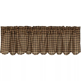 Country House New Primitive Rustic Farmhouse TAN BLACK CHECK Homespun Curtain Valance 72"