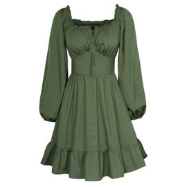 Renaissance Dress Women Long Sleeve 2025 Fall Corset Dresses to Wear with Boots Army Green M
