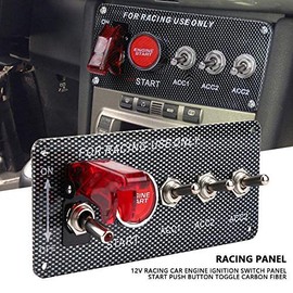 Ignition Switch Panel, 12V Racing Car Engine Starter Button Start Push Button Toggle Carbon Fiber , For Flash Lights, Chassis Lights, Fog Lights, Dome Lights