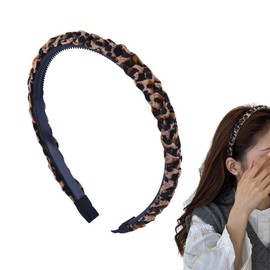 Ancnoz Thin Braided Leopard Head Band With Tooth Vintage Leopard Print Hairband Hair Hoop Non Slip Head Bands Hair Accessories for Women Fashion Make Up Skincare Headband Headwear