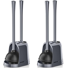 LOVLOY Toilet Plunger and Brush, Bowl Brush and Heavy Duty Toilet Plunger Set with Ventilated Holder, 2-in-1 Toilet Brush and Plunger Combo for Bathroom Cleaning (Gray, 2 Set)