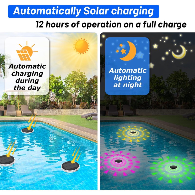 ivotow Pool Lights,Solar Rechargeable Floating,Pool Lights That Float with Remote