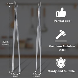 Hotec Pinzas de cocina profesionales de acero inoxidable para cocinar, parrilla y hornear, pinzas extralargas para pico, juego de 2 a 12 pulgadas