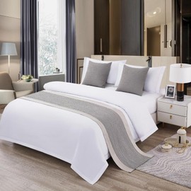 TTiiLoe Hotel Bed Runner Double-sided Bed Cover, Cotton Linen Bed Scarves Bedspreads Throw Decor Protection, Light Grey, 50 * 240cm for 1.8m Bed