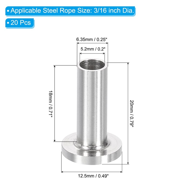 PATIKIL 20Pcs 3/16" Cable Railing Hardware T316 Stainless Steel Protector