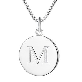 YL Initial Necklace for Women 925 Sterling Silver Round Pendant Polished M Letter Jewelry