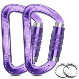 Lorsum Auto Locking Carabiner Clips Heavy Duty, 12KN /1227kg Lightweight (1.0oz), Sturdy Twist Lock Caribeeners for Camping Hiking Hammock Swing Backpack, Dog Leash and Harness etc, 2 Pack Purple