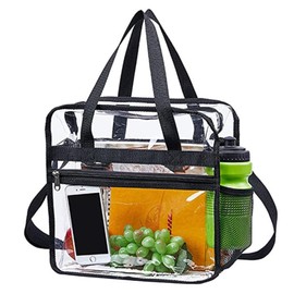 Omevett Large Clear Tote Bag PVC Waterproof Transparent Bag See Through Lunch Bag Clear Handbag Clear Travel Toiletry Bag with Zipper and Shoulder Strap for Women Men Work Shopping