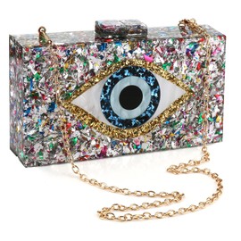 Gets Acrylic Clutch Purses for Women Evening Bag Eyes Multicolor Perspex Box Clutch Glitter Purse Handbags Crossbody Bag (Mixed Silver)