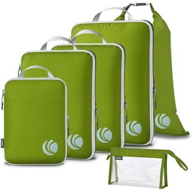 Juego de 6 Bolsas Organizadoras de Viaje con Compresión, Organizadores de Viaje para Equipaje con con Bolsa para Ropa Sucia y Bolsa de Aseo de PVC Tra