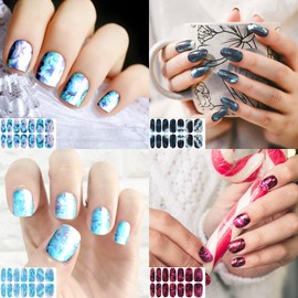 Maitys 168 Pcs 12 Sheets Full Wrap Nail Stickers Polish Strips Gradient Stickers Glitter Self Adhesive DIY Gel Nail Strips Decals with 1 Pcs Fingernail Files for Holiday Decor(Abstract Style)