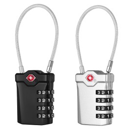 NAGE TSA Suitcase Lock, Lock with Combination Code, 4 Digit, Luggage Lock, Travel Lock, Cable Lock with White Numbers, Padlock for Tent, Luggage, School Lockers (2 Pieces, Black and Silver)