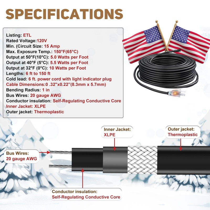 HEATIT JHSF1 Self Regulating Pre-Assembled Heating Cable 100-feet 120V Roof