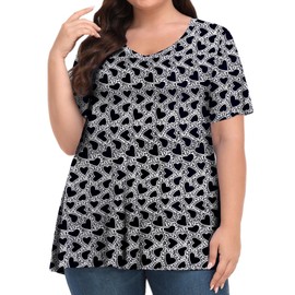 Tencede Womens Plus Size Tops Short Sleeve Tunic Shirts V Neck Summer Floral Loose Fit Blouse Black Heart 4X