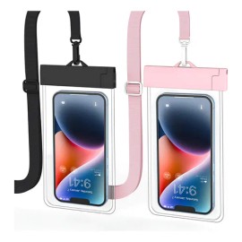 Fundas Para Celular Impermeable Bolsa Protectora Estuche Sumergible Al Agua Ipx8 7.2 Pulgadas 2pcs Negro Y Rosa