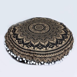 22"Inch/55'cm Round Mandala Floor Pillow Cover Meditation Cushion Sofa Seating Throw Hippie Round Colourful Decorative Bohemian Boho Chic dog bed Indian Pouf Ottoman Handmade