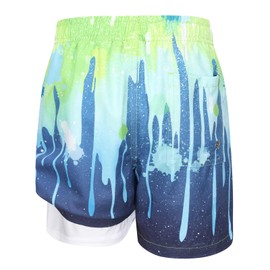 Zestonie Big Boys Swim Trunks with Compression Liner Swim Shorts for Kids Boys Beach Shorts Quick Dry Swimwear Green Blue Splash Size 12/10-12 Years