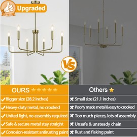 Lynnoland Brass Chandelier, 6-Light Farmhouse Chandeliers for Dining Room Lighting Fixtures Hanging, Vintage Candle Pendant Light Light Fixture for Bedroom, Kitchen, Foyer and Living Room