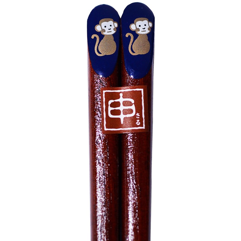 Wakasa 12917-6 Painted Chopsticks, Furimuki, Chinese Zodiac Chopsticks, Monkey, 9.1