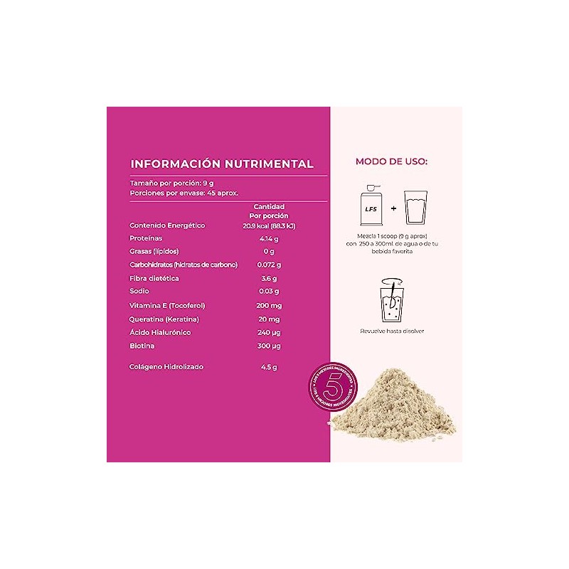 Lifeed Beauty Colágeno Hidrolizado Polvo Ácido Hialurónico Biotina Keratina Vitamina