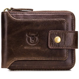 BULLCAPTAIN Mens Genuine Leather Zipper Wallet RFID Blocking Bifold Zip Around Multi Credit Card Holder,Big (brown)
