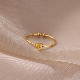 Yimofy Adjustable Birthstone Rings for Women Dainty Heart Shaped Cubic Zirconia Ring Non Tarnish Stackable Gold Rings Birthday Jewelry Gifts November
