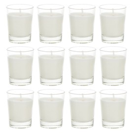 Mega Candles 12 pcs Unscented White Glass Container Candle, Mini Party Light 5 Hours 1.5 Inch x 1.75 Inch, Home Décor, Wedding Receptions, Baby Showers, Birthdays, Celebrations, Party Favors & More