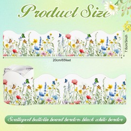Motiskyy 65 Feet Vibrant Wildflower Bulletin Board Borders Summer Wildflower Bulletin Border Board Spring Straight Wavy Scalloped Trim Borders for Classroom Office Home Decor
