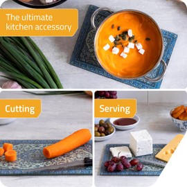 Peleg Design Rugboard Mini Tempered Glass Cutting Board for Kitchen, Multi-Purpose Decorative Glass Chopping Board, Heat Resistant Shatter Resistant Serving Tray (7.4 x 11 inches)