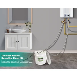 FLUENTPOWER Tankless Water Heater Descaling Flush Kit, Includes 1/4HP Submersible Utility Water Pump with Adapters, 4 Gallon Pail with Bucket Lid Opener, Two 3/4"GHT x 6' Stainless Steel Hoses