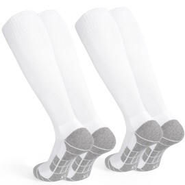 GRPSKCOS Black White Soccer Socks 2 pairs- Team Sports Athletic Football Knee High Socks for Youth Boys Kids Men Women(White, Large)