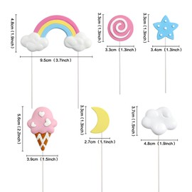 Ercadio - Paquete de 6 decoraciones coloridas para tartas de arco iris, cerámica suave en 3D, color rosa, nube, arco iris, nube, baby shower, tartas, tema de arco iris, suministros para decoración de