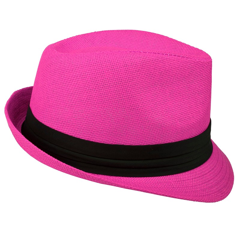 Gelante Summer Fedora Panama Straw Hats with Black Band M215-Pink-S/M
