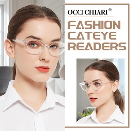 OCCI CHIARI Cat Eye Reading Glasses for Women Cateye Stylish Readers Glasses 1.0 1.25 1.5 1.75 2.0 2.25 2.5 2.75 3.0 3.5 (Clear,200)