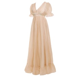 Vibsion Regency Dresses for Women Ruffle Empire Waist Dress Victorian Exquisite Embroidery Elegant Gauze Party Gown L