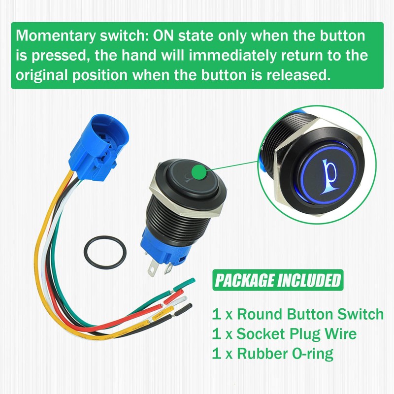 EPLZON 19 mm 12 V Car Horn Momentary Button Blue