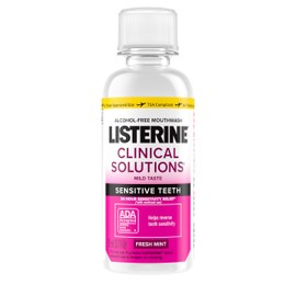 Listerine Clinical Solutions Sensitive Teeth Travel Size Mouthwash, Fresh Breath Dental Mouthwash Provides Protection & Relief from Tooth Sensitivity, Daily Fresh Mint Oral Rinse, 95 mL