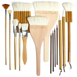 GACDR Pottery Brushes for Glazing,15 Pcs Ceramic Brushes Set with Storage Box Wool Bamboon Hake Brushes for Pottery Acrylic Watercolor