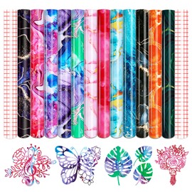 Tintnut Vinyl Film Plotter, 12 Pack 30 cm x 25 cm Marble Plotter Film Vinyl with 2 Transfer Film Plotter for Cricut, and Other Plotters